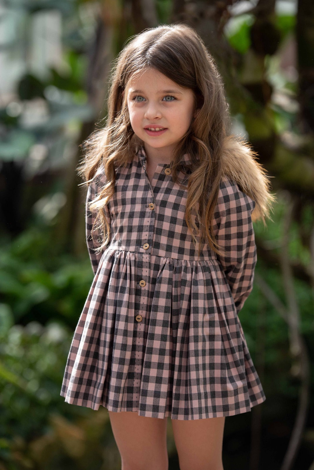 VESTIDO VICHY CAPUCHA CON PELO