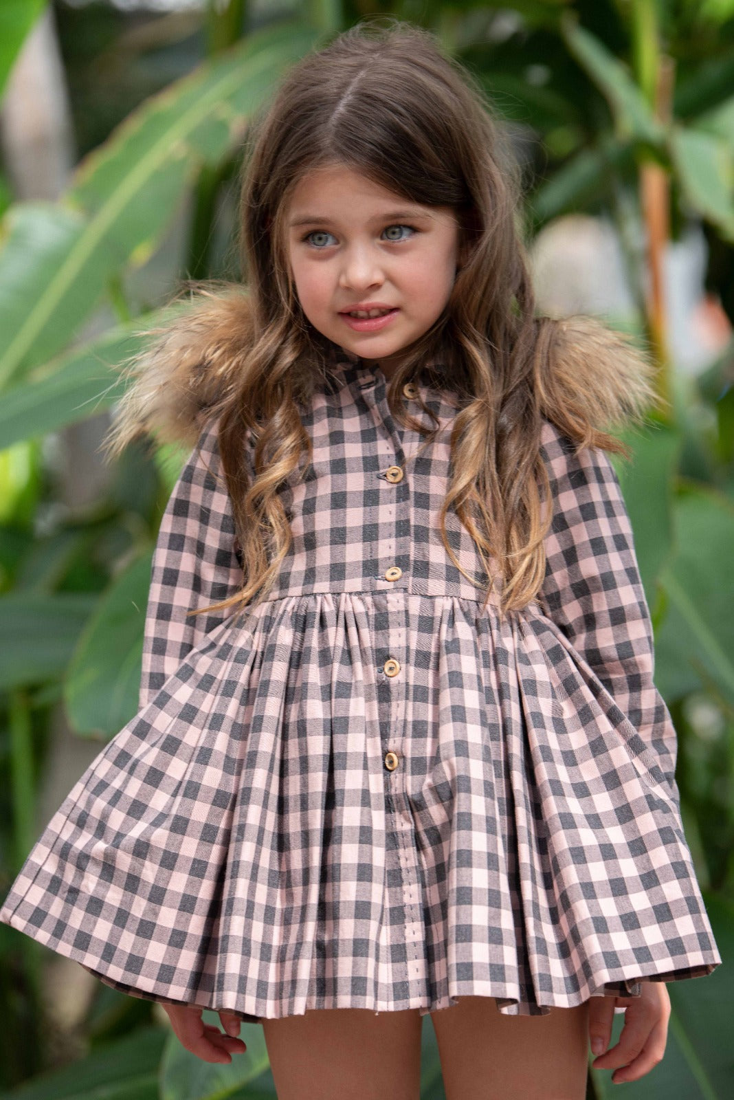 VESTIDO VICHY CAPUCHA CON PELO