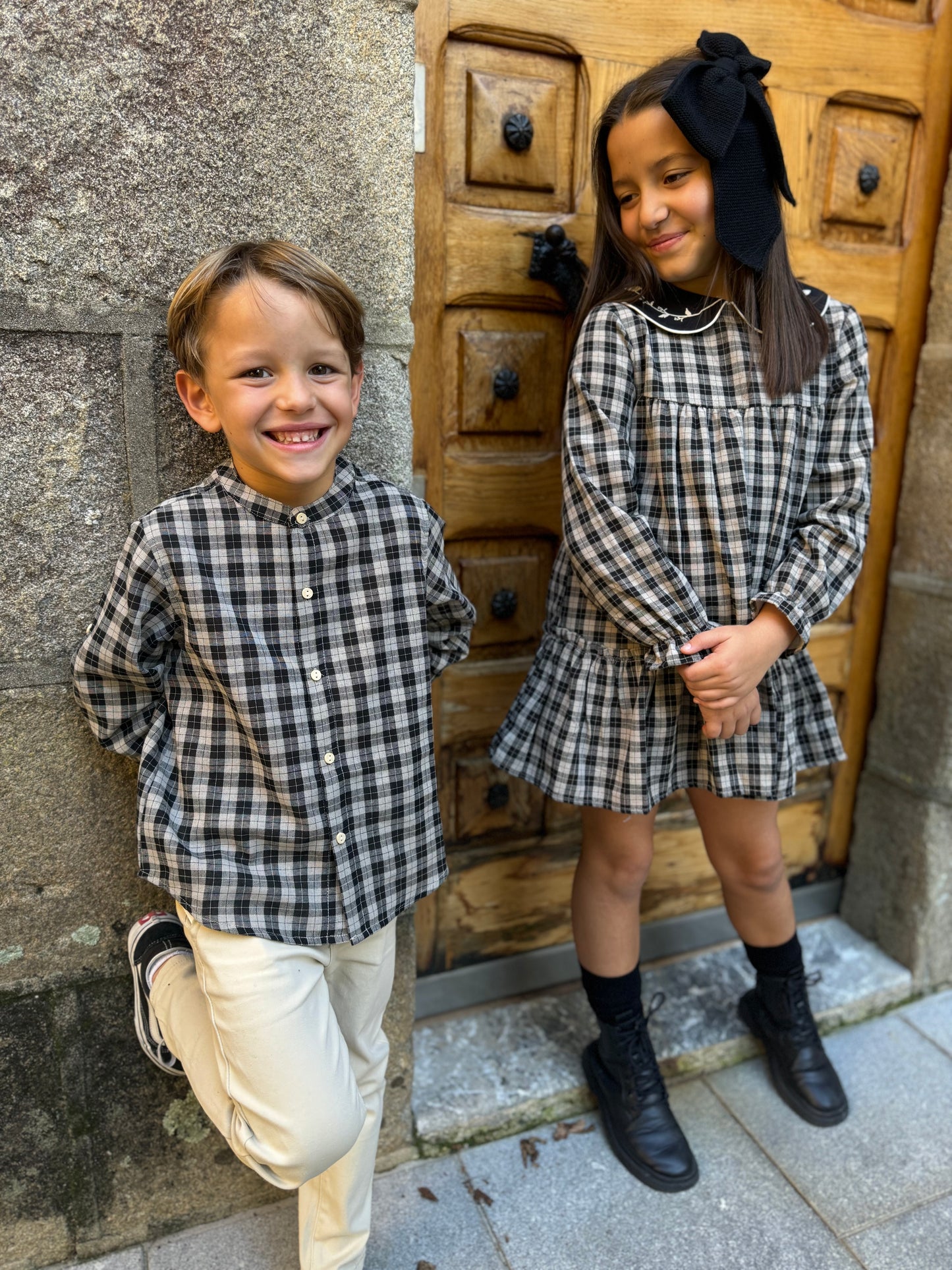 VESTIDO CUADROS BEIGE